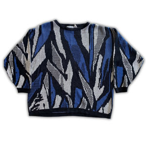 Venezia Blue Black Coogi Style Pullover Sweater Sz 22/24 Made in Korea Unisex